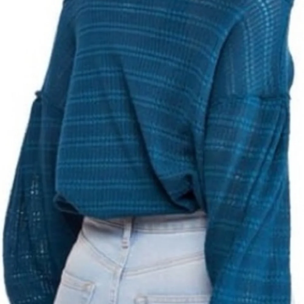 Free People Cold Shoulder Hacci Knit Top Teal Treasure